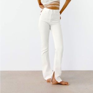 ZARA SLIM FLARE HIGH RISE WHITE JEANS
